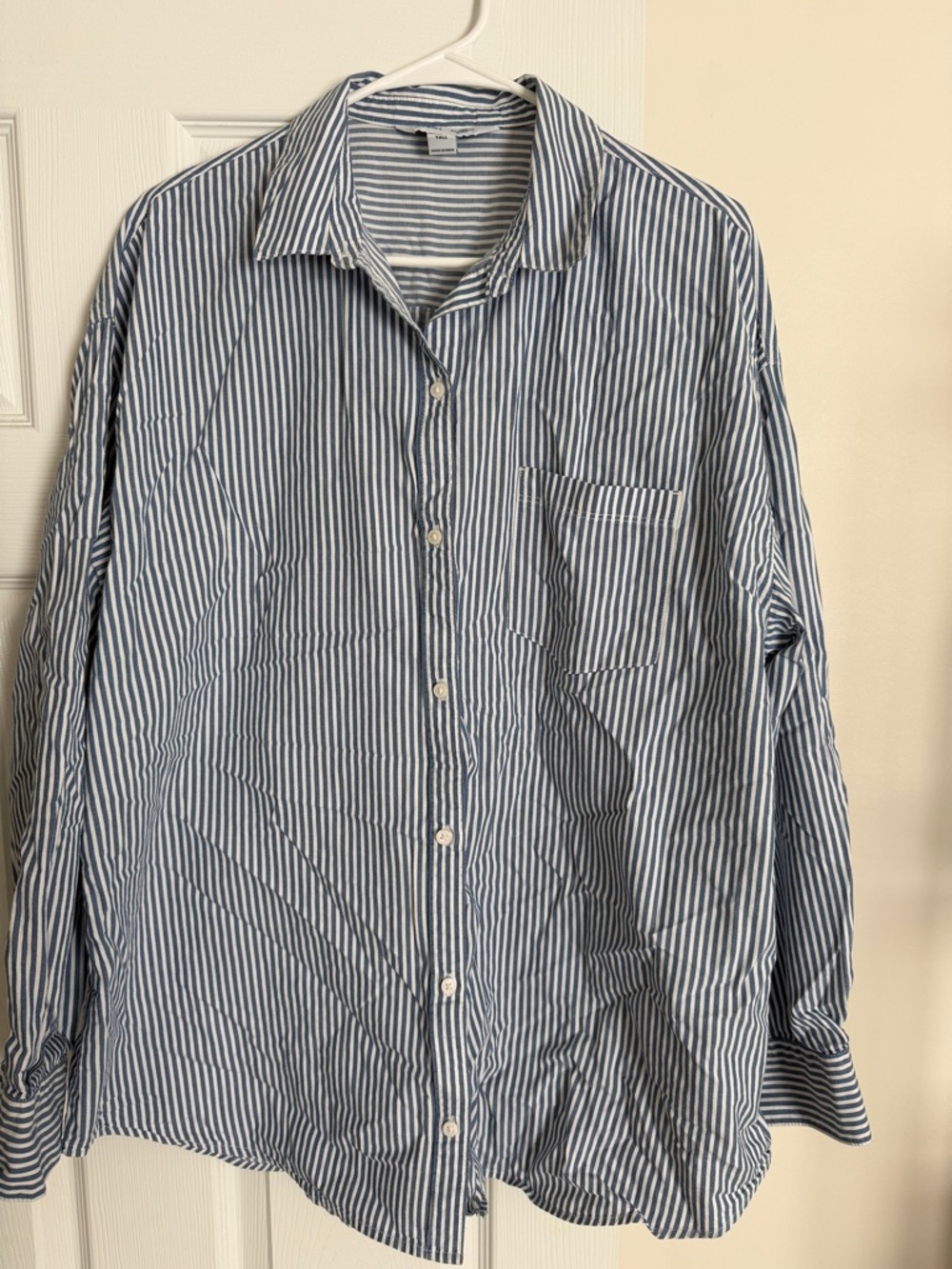 Women’s  Blue and White Striped Button-Up Shirt